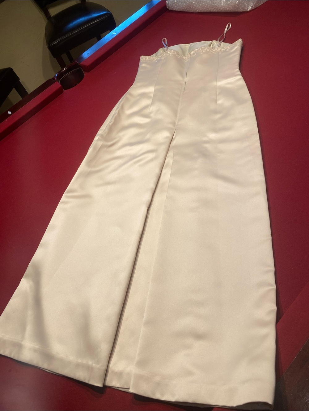 Ann Taylor Cream Satin Slip Dress with Lace Trim